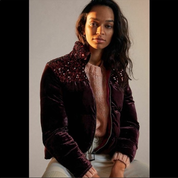 Anthropologie Fran Velvet Sequin Puffer Jacket - Picture 5 of 17